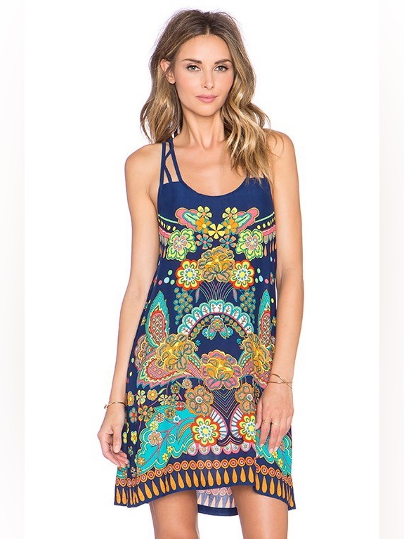 Nanette Lepore Utopia Multicolor Floral Print Crossback Swim Coverup Dress Md